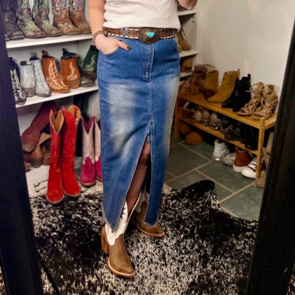 Dani Dark Wash Denim Midi Skirt ✙NWT✙